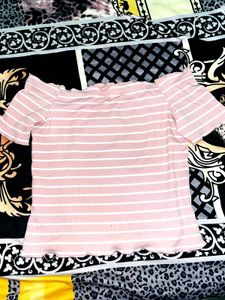 Pink Striped Off-the-Shoulder Top
