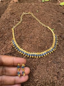 Blue Stone & Gold-Tone Necklace Earring Set
