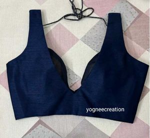 Raw Silk Padded Front Hook Deep Neck Blouse