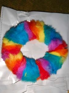 Rainbow Furry Scrunchie