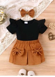 Baby Girl Top And Skirt With Hairband Set