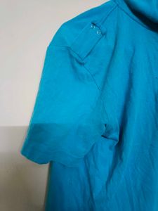 A Blue Half Sleeves High Neck T-shirt