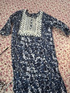 Blue & White Printed Kurta