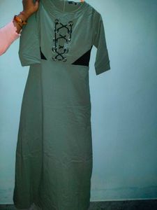 Olive Green Dress with Lace-Up Detail