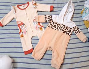 Combo Baby Romper : Floral & Leopard Print