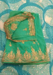 Green &amp; Gold Embroidered Sari