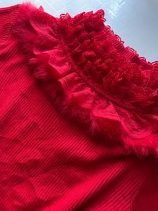 ✨🍒vintage core Red Ruffle Trim Top❤️✨