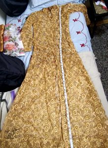 Gold Floral Lace Maxi Dress