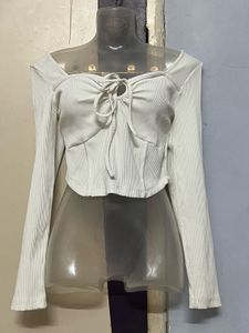 Pintrest Ribbed Tie-Front Long Sleeve Top