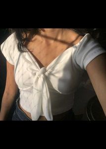 Cute White Tie-Front Crop Top