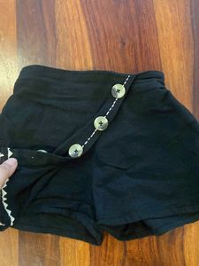 Black Button Detail Mini Skort