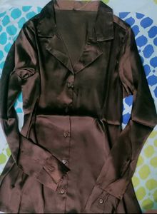 Brown Satin Midi Dress