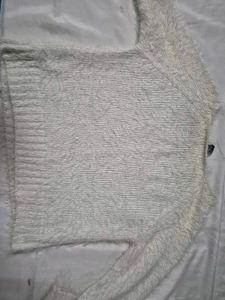 Fuzzy Cat Face Knit Sweater – Cream White