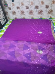 Purple Saree With Readymade Blouse And Freebies