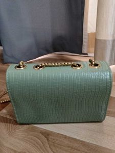 Forever21 Sea Green Clutch With Royal Golden Chain