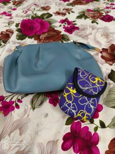 Classic Grey Top Handle Bag With Free Wallet