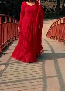 Elegant Red Anarkali Kurta Set