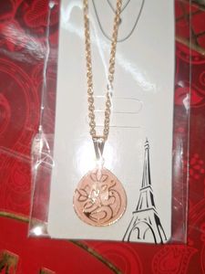 Gold Chain Necklace with Pink Teardrop Pendant