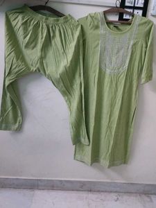 Green Embroidered Kurti Set