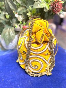 Yellow Beaded Potli Bag