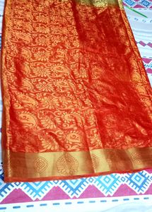 Kanjivaram Silk Red &amp; Gold Floral Sari