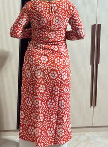 Orange &amp; White Floral Kurta