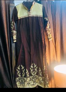 Marron Party Wear Kurta Set With Duppata Matching
