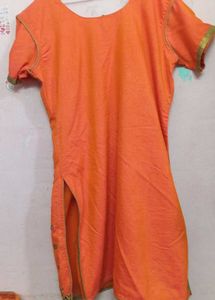 Orange Mirror Work Kurti