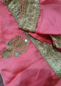 Elegant Pink Mirror Work Saree