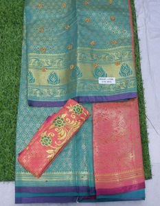 Beautiful Teal & Pink Brocade Saree