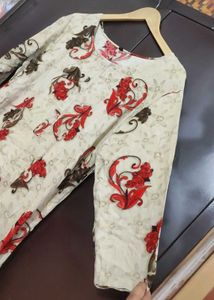 Khaki Color Kurti Red Olive Floral Print 42 Bust