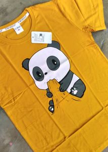 Brand New Panda Printed Half Yellow T-shirt