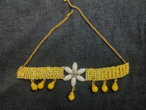 Yellow Floral Shimmer Choker Set For Haldi !