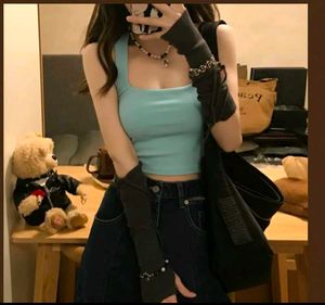 Blue Sleeveless Crop Top