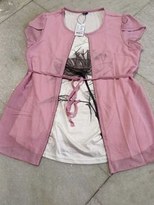 L Size Pink Floral Sleeved Tunic