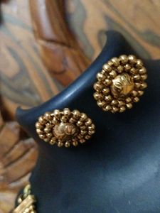 Golden Beaded Necklace and Earring Set