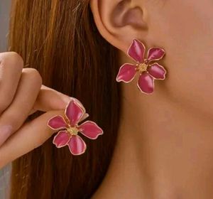 Pink Flower Statement Earrings