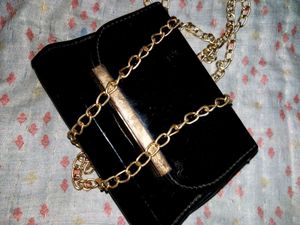 Black Clutch with Gold Chain