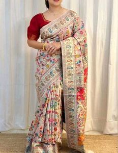 Floral Print Saree with Red Blouse