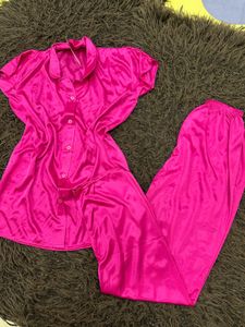 Pink Satin Pajama Set
