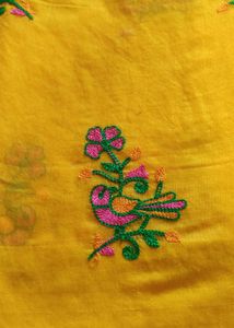 Yellow Embroidered saree and pink small  border