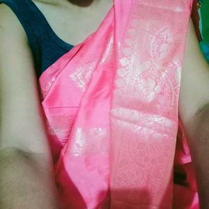 Pink &amp; Gold Banarasi Silk Fabric