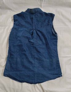 Sleeveless Denim Button Down Top
