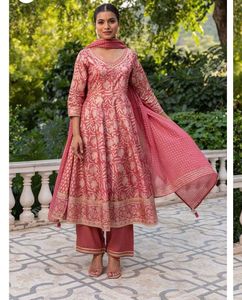 Peach Pink Anarkali Suit With Kota Doriya Dhupatta