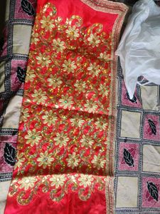 Red Embroidered Dupatta/Chunari