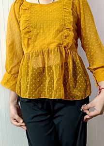 Yellow Ruffle Sheer Top 💛