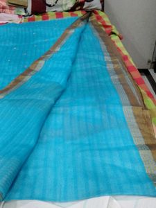 Cotton Organza Sky-blue Saree