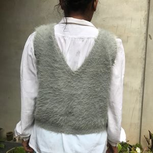 Grey Fuzzy Sleeveless Top