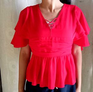 Zara Basic Pink Ruffle Sleeve Blouse - Size S
