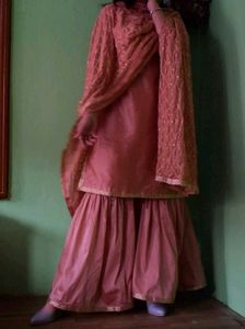 Peach Embroidered Sharara Suit